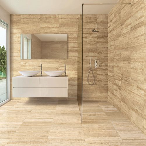 Travertine tile - TRAVERTINO VALLANCA - Levantina - polished / indoor / outdoor