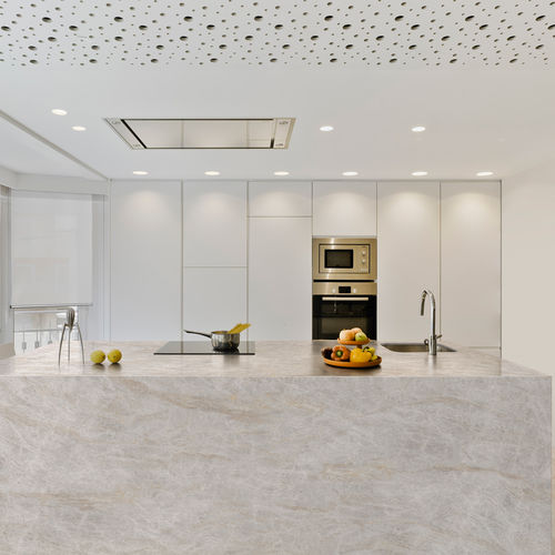 Porcelain stoneware countertop - QUARTZITE STONE - Levantina - kitchen / white / gray