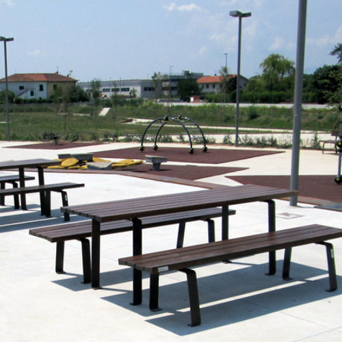 Contemporary public bench - ZETAPANCA - Euroform K. Winkler GmbH - hardwood / galvanised steel / without backrest