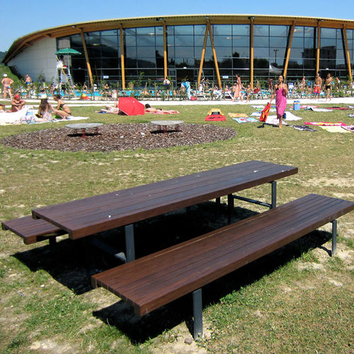 Contemporary picnic table - LINEATAVOLO - Euroform K. Winkler GmbH - hardwood / galvanised steel base / rectangular