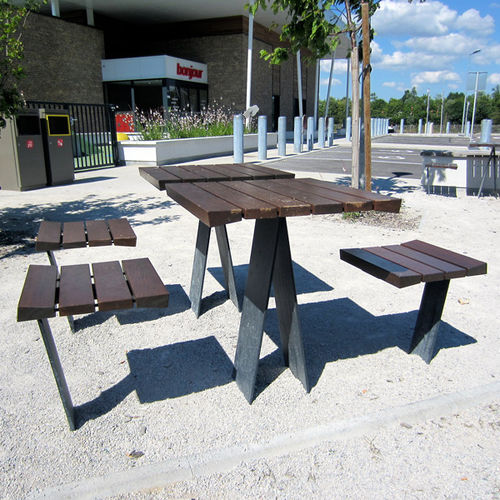 Contemporary picnic table - ZETA - Euroform K. Winkler GmbH - wooden / galvanised steel base / square