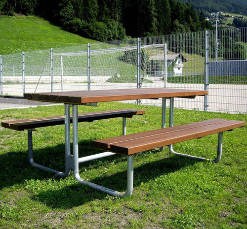 Contemporary table and bench set - VENUS - Euroform K. Winkler GmbH - hardwood / galvanised steel / outdoor