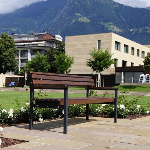 Contemporary public bench - QUATTRO - Euroform K. Winkler GmbH - hardwood / galvanised steel / with backrest