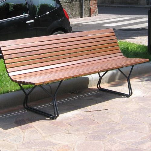 Contemporary public bench - STILO - Euroform K. Winkler GmbH - hardwood / galvanised steel / with backrest