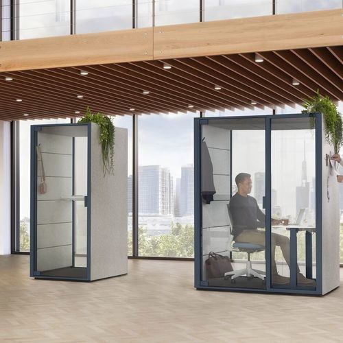Height-adjustable office pod - QABIN  - Ahrend - with glass door / 1 person / acoustic