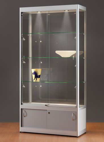 Contemporary display case - 315 1000 WITH STORAGE - SDB Vitrinebouw BV - glass / wooden / anodized aluminum