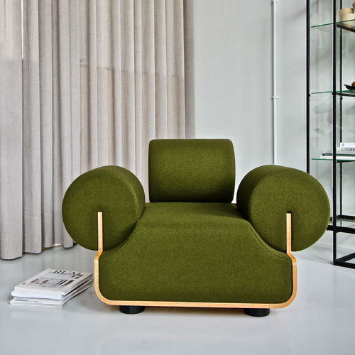 Contemporary armchair - MVPHE - spectrumdesign - fabric / wooden / blue