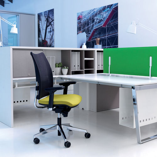Contemporary office armchair - OVERTIME - LUXY - mesh / leather / metal