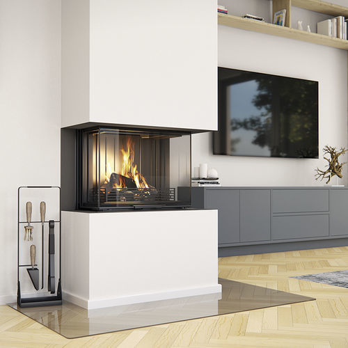 Closed wood hearth - Rüegg RAS Asymmetric - Rüegg Cheminée Schweiz AG - 3-sided / metal / glass