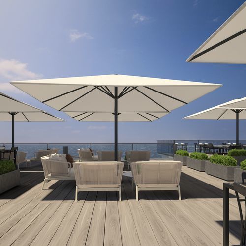 Mast-centered parasol - P8 - PROSTOR - square / acrylic fabric / lacquered steel