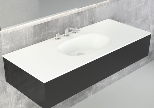 Built-in washbasin - FLOW 1S - HIDROBOX by absara - Solid Surface / with adjustable mirror / oval