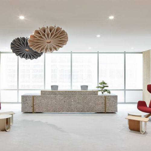 Wall-mounted acoustic panel - BUZZIPLEAT - BuzziSpace - hanging / in acoustic fabric / round