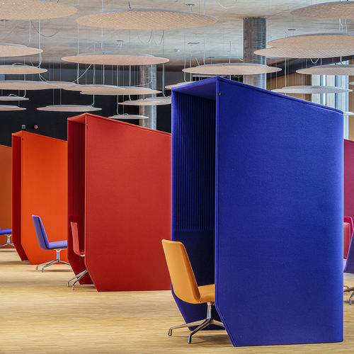 Acoustic office pod - BUZZIBOOTH - BuzziSpace - with integrated LED / with integrated electrical outlet / wooden