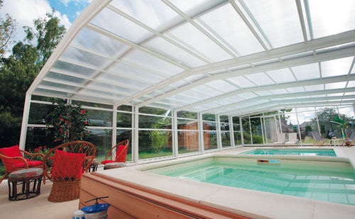 High swimming pool enclosure - ABRISUD - telescopic / aluminum / manual