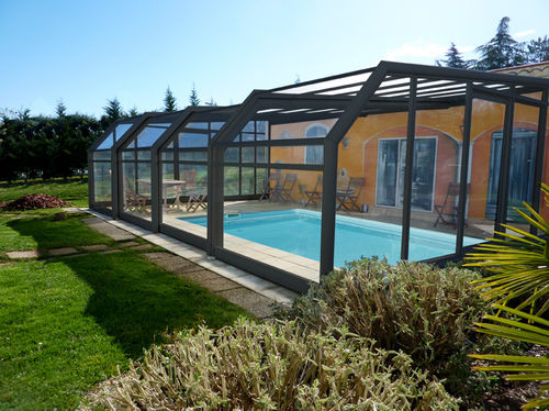 Wall swimming pool enclosure - ABRISUD - telescopic / stainless steel / manual