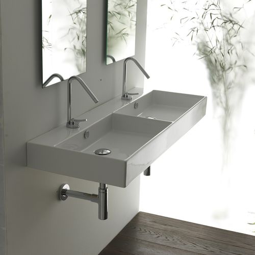 Wall-mounted washbasin - UNLIMITED 120 - Ws Bath Collections - ceramic / double / rectangular