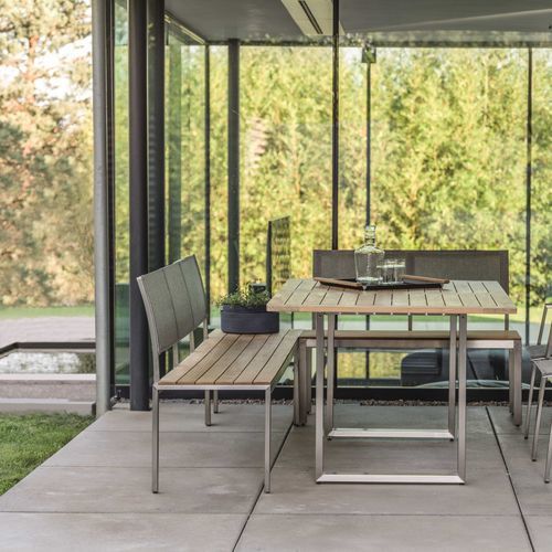 Contemporary bench - VIONA - STERN MOEBEL - teak / Textilene® / stainless steel