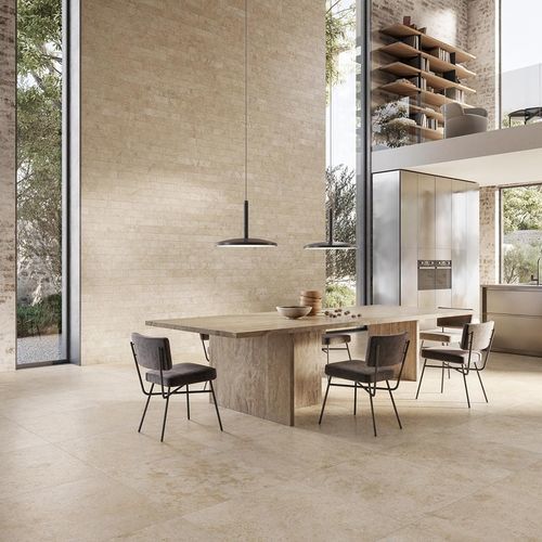 Porcelain stoneware tile - RACINES CLAIR - Novoceram sas - polished / structure / indoor