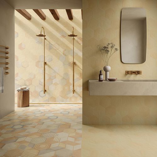 Porcelain stoneware hexagonal tile - OSMOSE : GEOM CLAIR - Novoceram sas - indoor / kitchen / bathroom