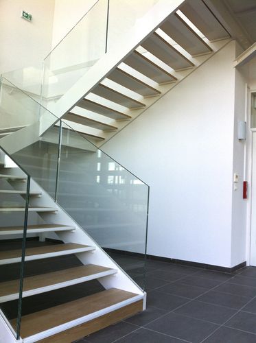 Half-turn staircase - ELITE ACIER BOIS (HETRE) ET VERRE - Trescalini - wooden step / metal step / metal frame