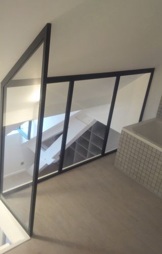 Fixed partition - OFFICINA - Trescalini - with glass panel / steel / commercial