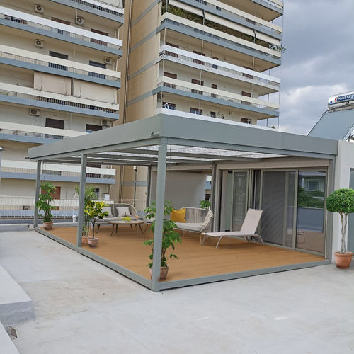 Self-supporting pergola - Cospilouvre - COSPICON  SA - wall-mounted / aluminium / sun shade louvers