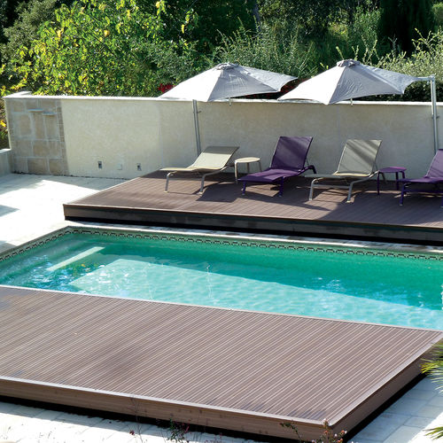 Automatic sliding deck pool cover - POOLDECK - 2 PLATEAUX - Azenco Groupe - for in-ground swimming pools