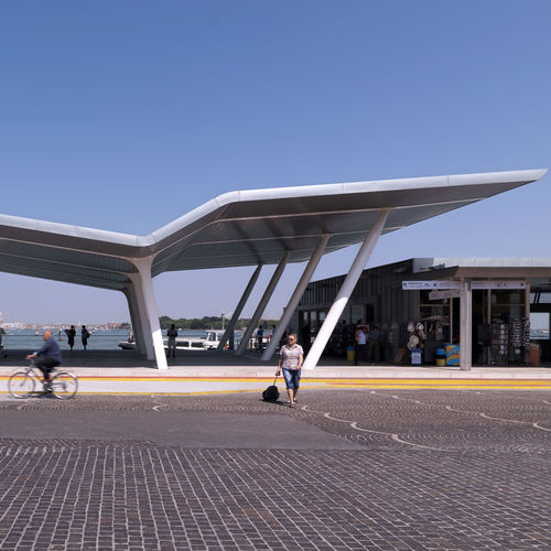 Patio canopy - ACTV VENICE PIERS, VENICE  - ZINTEK - metal / with titanium-zinc covering / inclined