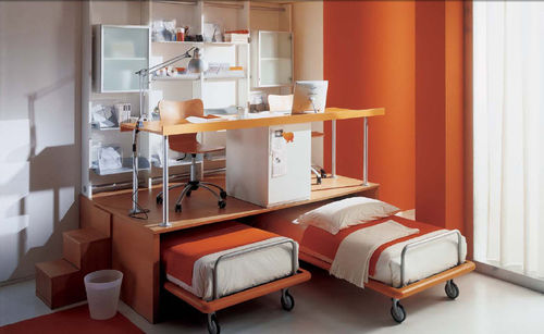 Contemporary desk - WHY SYSTEM : 15 - Quelli della mariani - wood veneer / with trundle bed / panel end