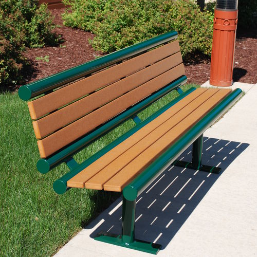 Contemporary public bench - FAIRWAY™ - Madrax/Thomas Steele - recycled plastic / powder-coated steel / ipe