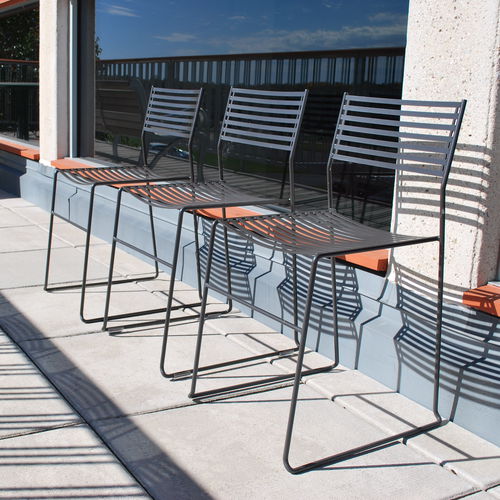Contemporary bar chair - TERRACE - Madrax/Thomas Steele - outdoor / powder-coated steel / powder-coated steel base
