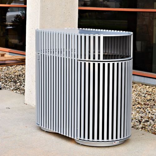 Public trash can - CHANDLER DUAL - Madrax/Thomas Steele - powder-coated steel / hooded / outdoor