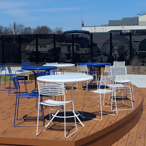 Contemporary chair - TERRACE - Madrax/Thomas Steele - outdoor / powder-coated steel / powder-coated steel base