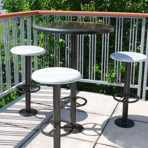 Contemporary bar stool - ODYSSEY  - Madrax/Thomas Steele - powder-coated steel / powder-coated steel base / central base