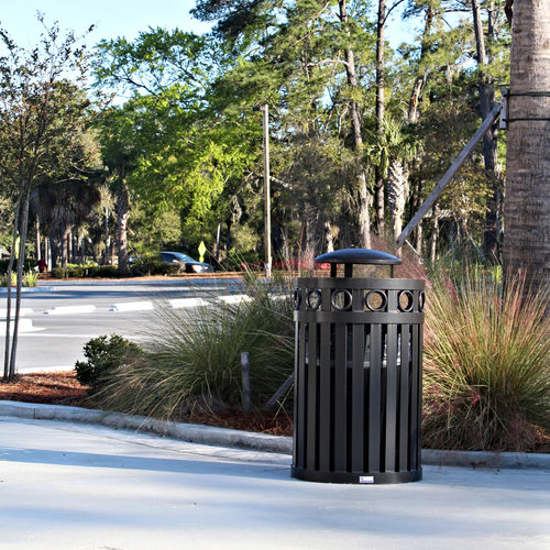 Public trash can - GRAMERCY™ - Madrax/Thomas Steele - powder-coated steel / hooded / outdoor