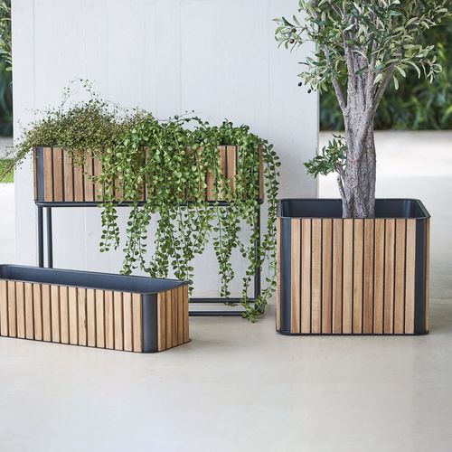 Teak planter - COMBINE : 5703 - Cane-line A/S - aluminum / square / contemporary