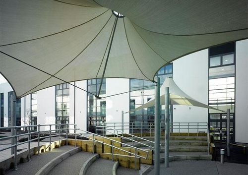 Cable-and-membrane tensile structure - HYPAR : FLYING CONIC - Fabric Architecture - for entrance canopy / with PVC membrane / for special events