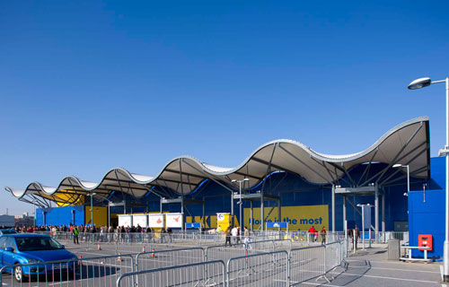 Entrance canopy - IKEA SOUTHAMPTON - Fabric Architecture - steel / fabric / curved