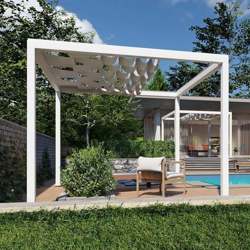 Self-supporting pergola - Beach Discovery - SPRECH S.r.l. - aluminum / canvas / PVC fabric sliding canopy