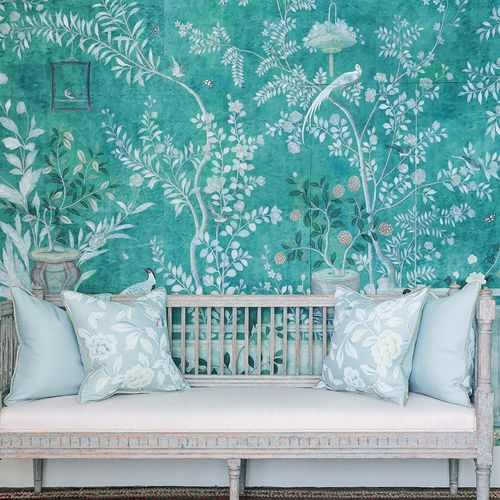 Traditional wallpaper - SALON VERT - DE GOURNAY - silk / floral / fabric look