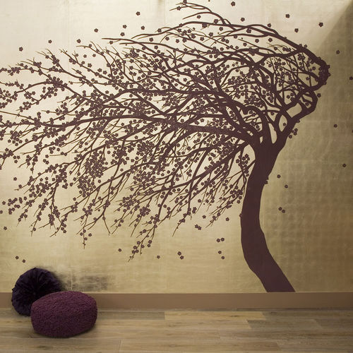Contemporary wallpaper - WINDSWEPT BLOSSOM - DE GOURNAY - floral / fabric look / gray