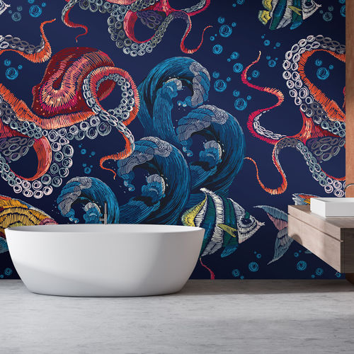 Contemporary wallpaper - MAREN MR4127 - LGD01 décor mural sur mesure - animal motif / wave pattern / fabric look