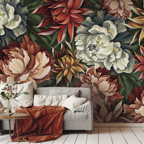Contemporary wallpaper - PEONY - LGD01 décor mural sur mesure - nature pattern / floral motif / panoramic