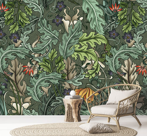 Contemporary wallpaper - FOGLIA FG4082 - LGD01 décor mural sur mesure - floral / panoramic / green