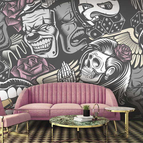 Original design wallpaper - TATTOO TO8261 - LGD01 décor mural sur mesure - panoramic / gray / pink