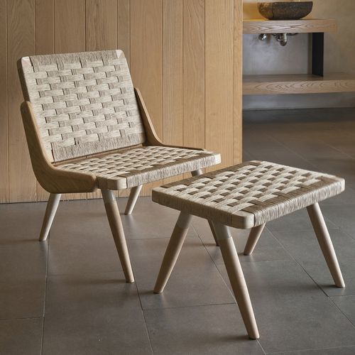Contemporary relaxing armchair - BOOMERANG - calma - cellulose fiber / stainless steel / oak