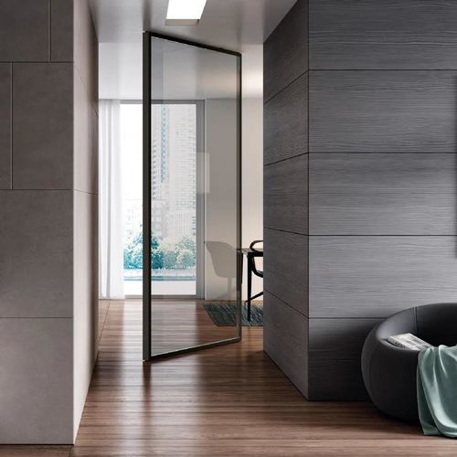 Interior door - VELA UNIK - Bertolotto Porte - glass / aluminum / tempered glass