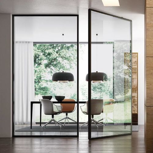 Interior door - VELA CRYSTAL - Bertolotto Porte - aluminum / tempered glass / glass