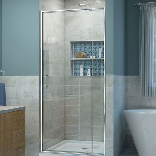 Pivoting shower screen - FLEX - DreamLine - for alcoves / tempered glass