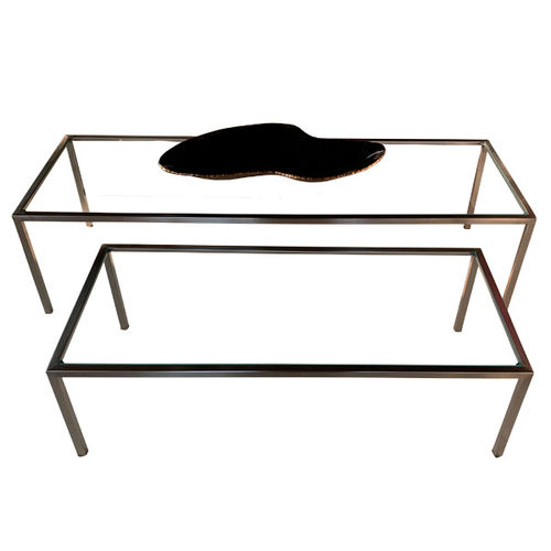 Contemporary coffee table - PURE T19 - FIAPP - glass / stainless steel base / rectangular